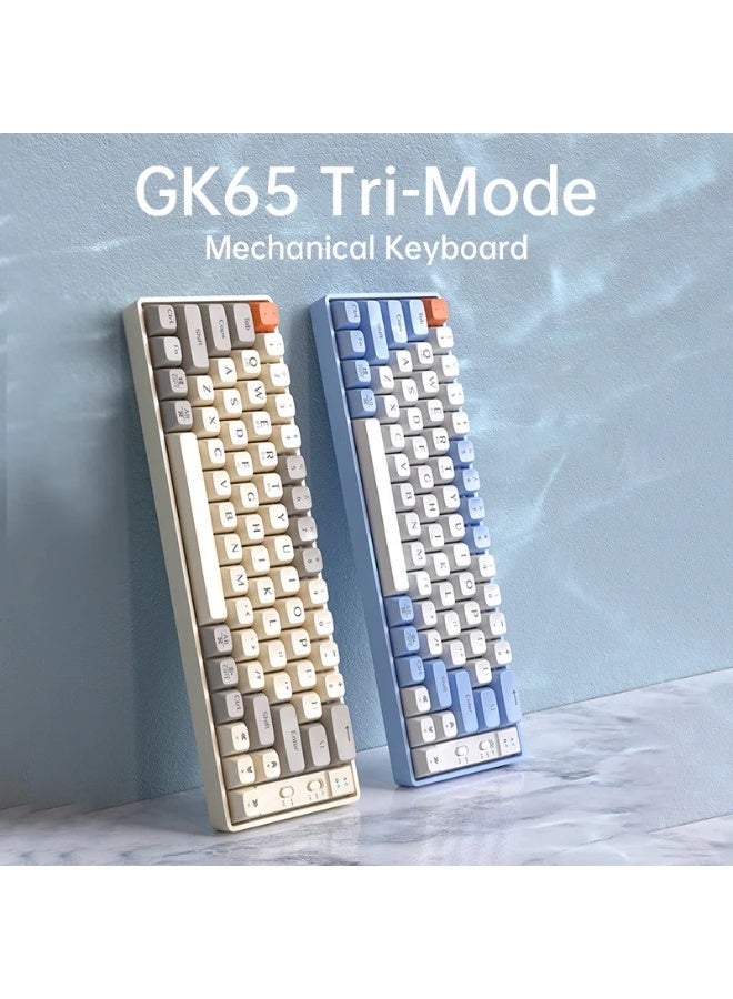 لانغتو لوحة مفاتيح GK65 للألعاب الميكانيكية، لاسلكية، بلوتوث، سلكية، بإضاءة RGB، بثلاثة أوضاع، ومفاتيح خطية برتقالية هادئة قابلة للتبديل السريع مع مقبس لوحة دوائر مطبوعة قابل للتعديل. - Image 4